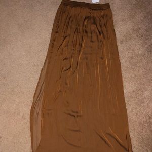 Floor Length Brown Satin Skirt